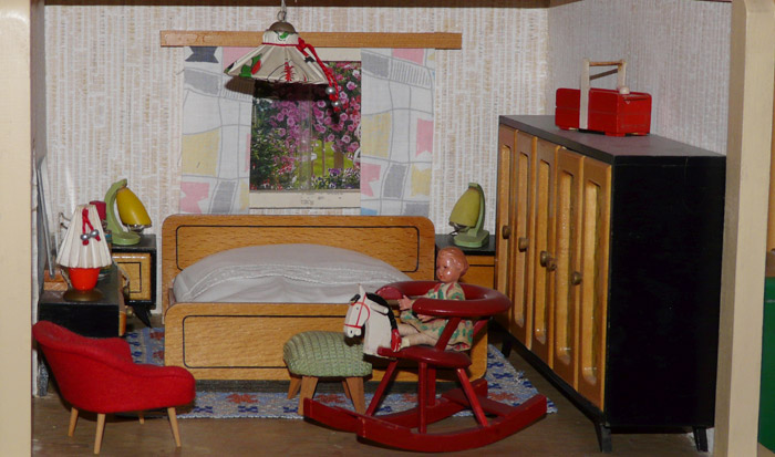 Schlafzimmer Puppenhaus der 1950er bis 1980er Jahre